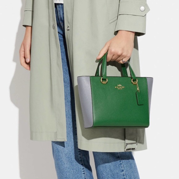 New Coach Alice Satchel in Colorblock / Crossgrain Leather / Green-Grey - Picture 10 of 13